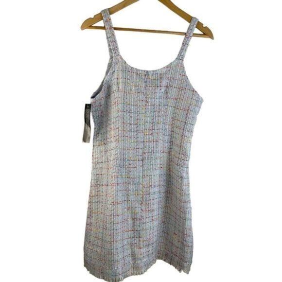 Sister Jane Sleeveless Baby Blue Multicolored Tweed Mini Dress Small NWT - Picture 5 of 11